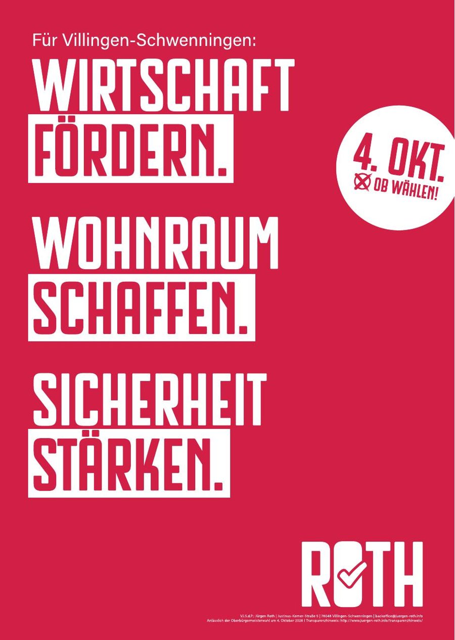 Plakat Wirtschaft fördern. Wohnraum schaffen. Sicherheit stärken.